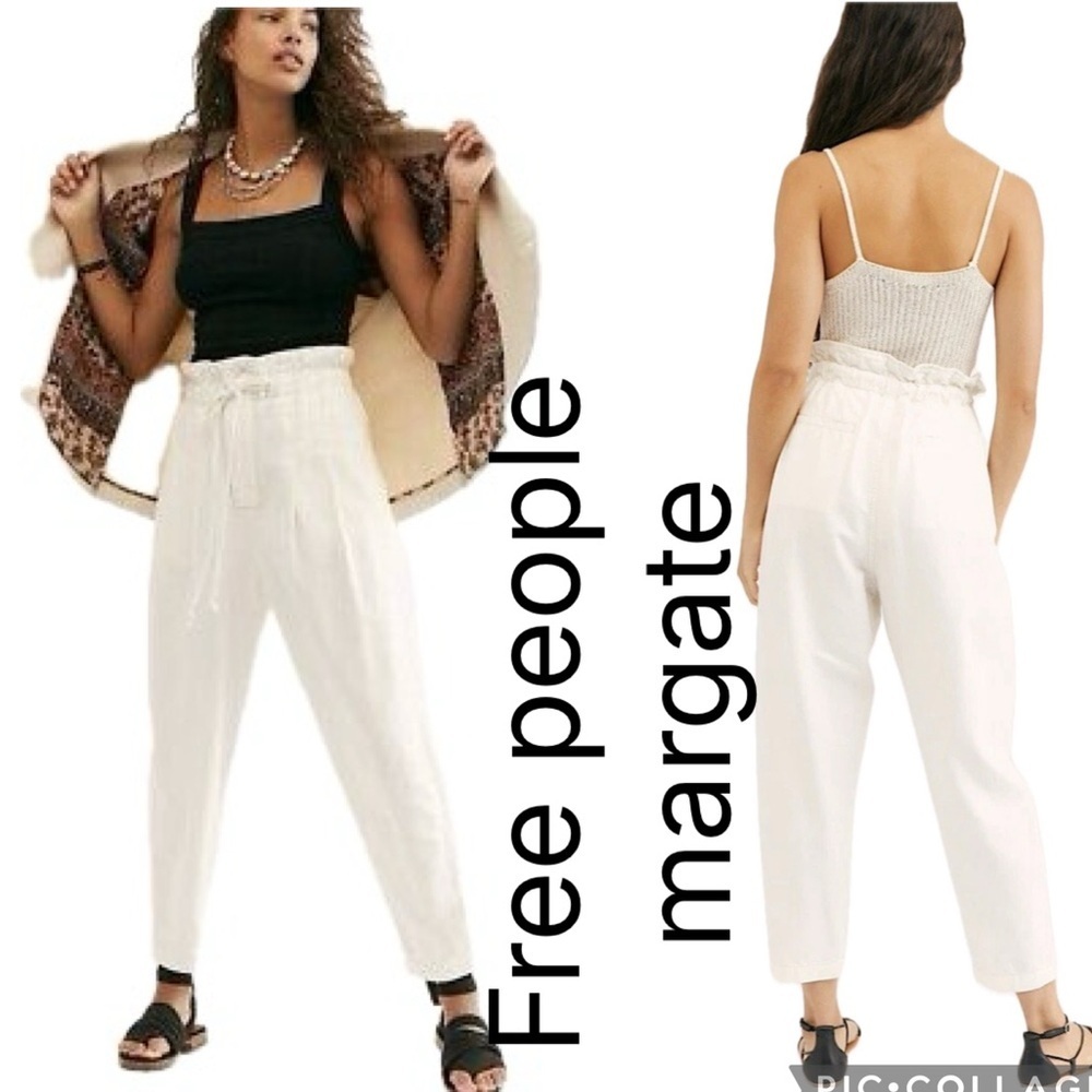 (Q1) Free People Margate Pleated Pants, Size L. White.